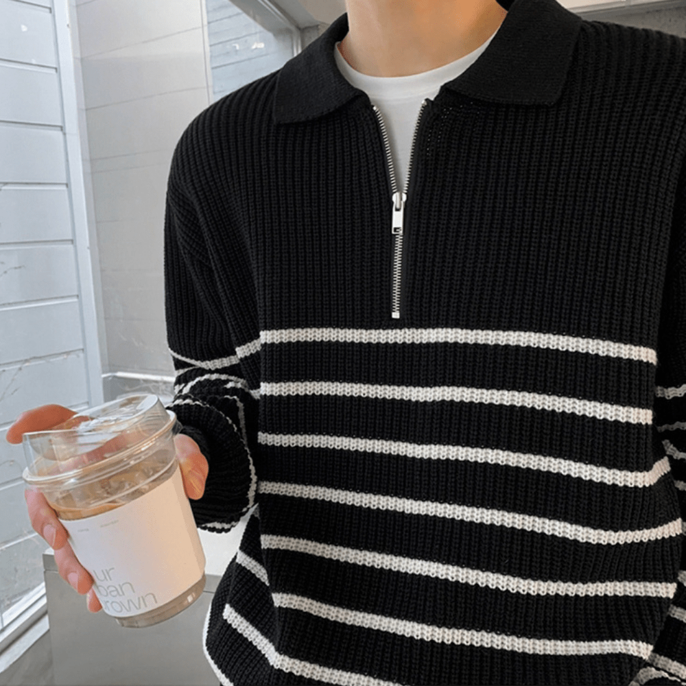 Lorenzo Striped Quarter Zip Sweater