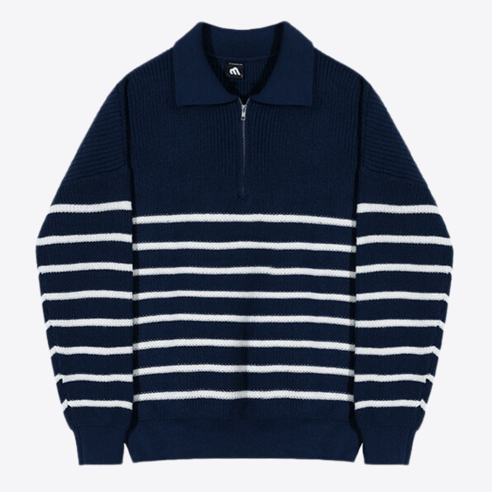 Lorenzo Striped Quarter Zip Sweater