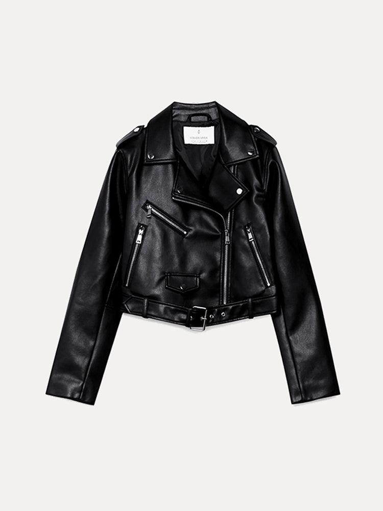 Iconic Cropped Biker Faux Leather Jacket