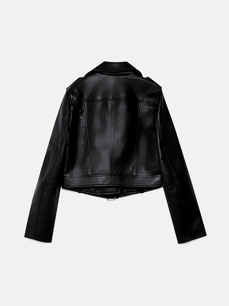 Iconic Cropped Biker Faux Leather Jacket