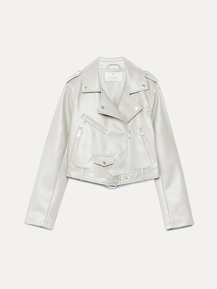 Iconic Cropped Biker Faux Leather Jacket