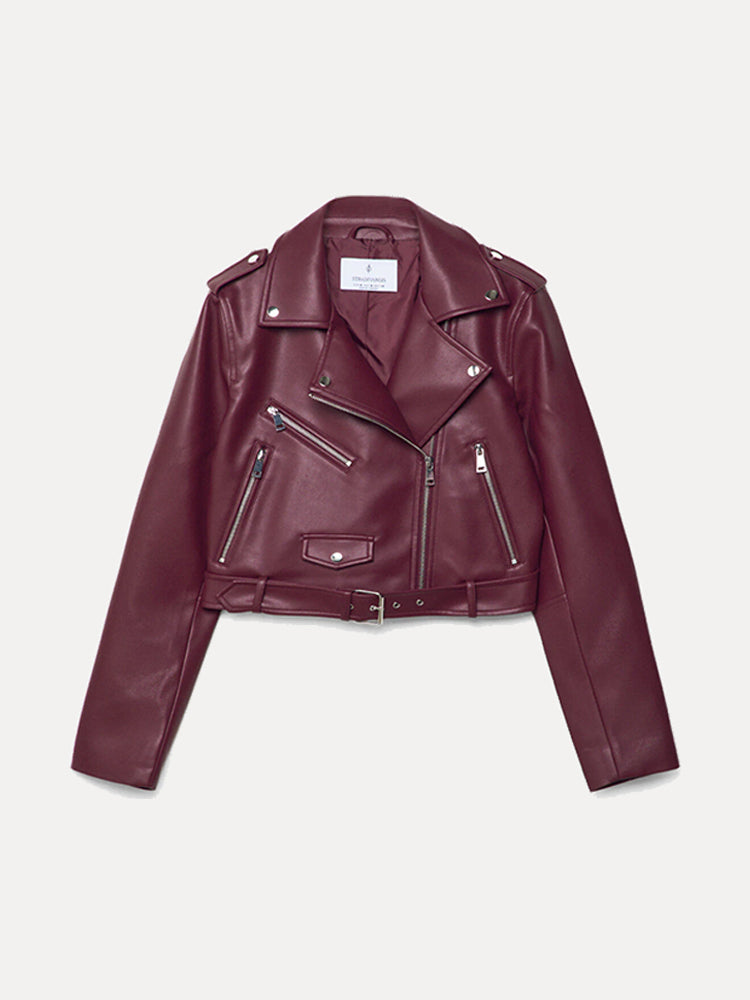 Iconic Cropped Biker Faux Leather Jacket