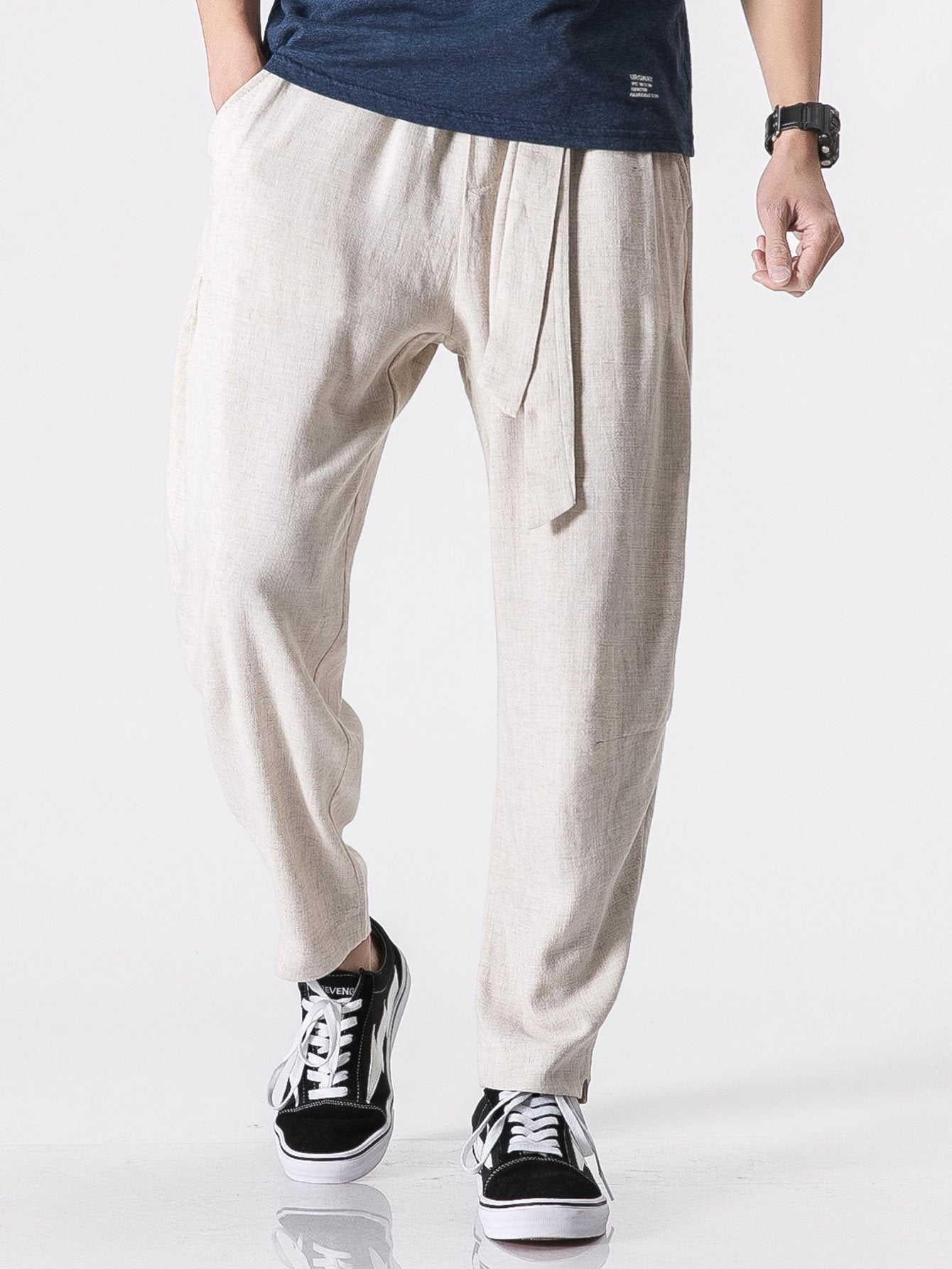 Detachable Belt Relaxed Linen Harem Pants